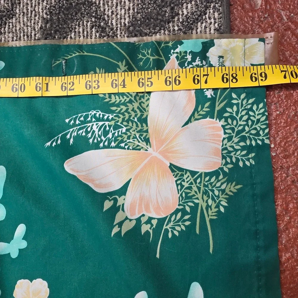 Vintage Butterfly Floral Shower Curtain Emerald Green Retro Nature 69x70‎